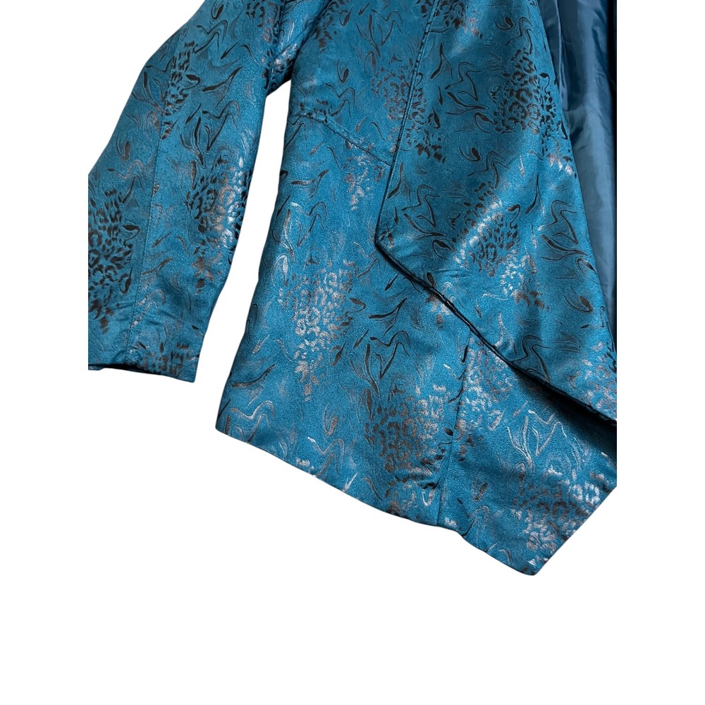 Investments II 18W Teal Metallic Open Front Blazer Jacket Jewel Tone Faux Suede - Picture 8 of 10